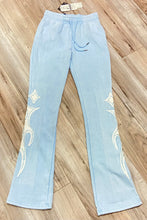 Load image into Gallery viewer, REDFOX RHINESTONE "FAITH" CROP HOODIE/STACKED FLEECE PANTS SET (LT BLUE)