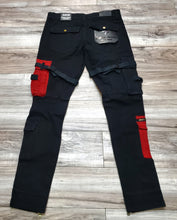 Load image into Gallery viewer, MOTIVE DENIM BLACK STRAPPY JEANS W/ RED POCKET MT93