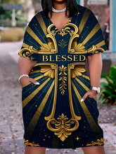 Load image into Gallery viewer, WOMEN'S PLUS SIZE "BLESSED" PRINT DRESS