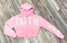 Load image into Gallery viewer, REDFOX RHINESTONE "FAITH" CROP HOODIE/STACKED FLEECE PANTS SET (PINK)