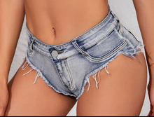 Load image into Gallery viewer, WOMEN'S CHEEKY STRETCHY DENIM SHORTS W/ BACK POCKETS