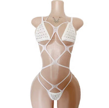 Load image into Gallery viewer, WOMEN'S 3PC RHINESTONE FLOSS BIKINI &amp; JUMBO DIAMOND BODYSUIT