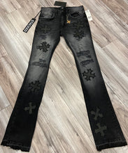 Load image into Gallery viewer, JORDAN CRAIG SYIP VEGAN LEATHER CROSS PATCH JEANS JTF2266 (BLACK SHADOW)