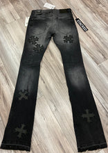 Load image into Gallery viewer, JORDAN CRAIG SYIP VEGAN LEATHER CROSS PATCH JEANS JTF2266 (BLACK SHADOW)