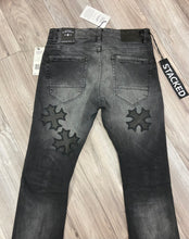 Load image into Gallery viewer, JORDAN CRAIG SYIP VEGAN LEATHER CROSS PATCH JEANS JTF2266 (BLACK SHADOW)