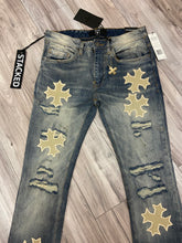 Load image into Gallery viewer, JORDAN CRAIG SYIP VEGAN LEATHER CROSS PATCH JEANS JTF2266 (DESERT STORM)