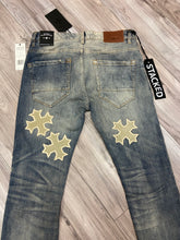 Load image into Gallery viewer, JORDAN CRAIG SYIP VEGAN LEATHER CROSS PATCH JEANS JTF2266 (DESERT STORM)