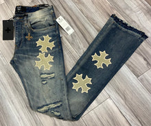 Load image into Gallery viewer, JORDAN CRAIG SYIP VEGAN LEATHER CROSS PATCH JEANS JTF2266 (DESERT STORM)