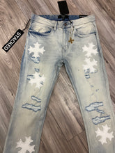 Load image into Gallery viewer, JORDAN CRAIG SYIP VEGAN LEATHER CROSS PATCH JEANS JTF2266 (ICED WHITE)