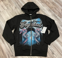 Load image into Gallery viewer, JORDAN CRAIG LIQUID CRYSTAL RHINESTONE SEAHORSE ZIPDOWN HOODIE (BLACK)