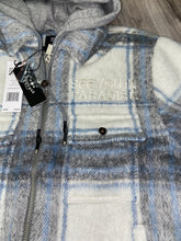 Load image into Gallery viewer, JORDAN CRAIG SYIP ZIPDOWN FLANNEL SHACKET W/ HOOD (LT BLUE)