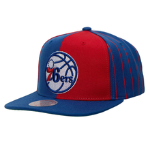 Load image into Gallery viewer, MITCHELL AND NESS PHILADELPHIA 76ERS PINSTRIPE SNAPBACK
