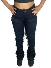 Load image into Gallery viewer, RED FOX WOMEN'S STACKED FRAYED HEAVY TWILL PANTS PA4416 (JET BLACK)