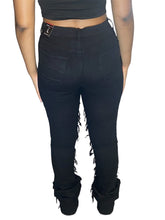 Load image into Gallery viewer, RED FOX WOMEN'S STACKED FRAYED HEAVY TWILL PANTS PA4416 (JET BLACK)