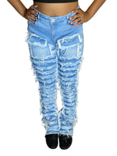 Load image into Gallery viewer, RED FOX WOMEN'S STACKED FRAYED HEAVY DENIM PANTS PA4436 (LT BLUE)