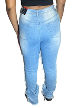 Load image into Gallery viewer, RED FOX WOMEN'S STACKED FRAYED HEAVY DENIM PANTS PA4436 (LT BLUE)