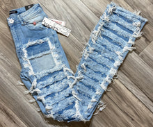 Load image into Gallery viewer, RED FOX WOMEN'S STACKED FRAYED HEAVY DENIM PANTS PA4436 (LT BLUE)