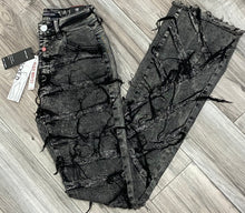 Load image into Gallery viewer, RED FOX WOMEN'S STACKED FRAYED DENIM PANTS PA4454 (ACID BLACK)