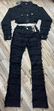 Load image into Gallery viewer, REDFOX SUPER FRAYED CROP JACKET AND STACKED JEANS SD4446 (JET BLACK)