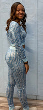 Load image into Gallery viewer, WOMEN'S VINTAGE PRINT CROP TOP &amp; PANT SET (BLUE) IN STORES NOW!