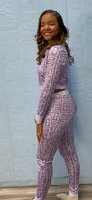 Load image into Gallery viewer, WOMEN'S VINTAGE PRINT CROP TOP &amp; PANT SET (PURPLE) IN STORES NOW!