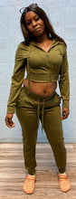 Load image into Gallery viewer, ACCESS WOMEN'S 2PC ACTIVEWEAR ZIPDOWN CROP/JOGGER OUTFIT SET (OLIVE)