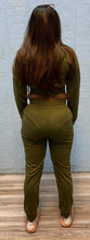 Load image into Gallery viewer, ACCESS WOMEN'S 2PC ACTIVEWEAR ZIPDOWN CROP/JOGGER OUTFIT SET (OLIVE)