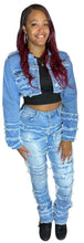Load image into Gallery viewer, REDFOX SUPER FRAYED CROP JACKET AND STACKED JEANS SD4446 (LT. BLUE)