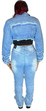 Load image into Gallery viewer, REDFOX SUPER FRAYED CROP JACKET AND STACKED JEANS SD4446 (LT. BLUE)