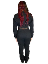 Load image into Gallery viewer, REDFOX SUPER FRAYED CROP JACKET AND STACKED JEANS SD4446 (JET BLACK)