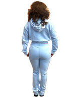 Load image into Gallery viewer, REDFOX RHINESTONE "EXCLUSIVE" CROP HOODIE/STACKED FLEECE PANTS SET (LT BLUE)