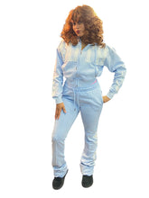 Load image into Gallery viewer, REDFOX RHINESTONE "FAITH" CROP HOODIE/STACKED FLEECE PANTS SET (LT BLUE)