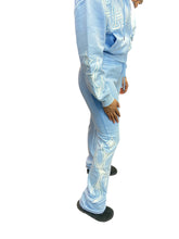 Load image into Gallery viewer, REDFOX RHINESTONE "FAITH" CROP HOODIE/STACKED FLEECE PANTS SET (LT BLUE)