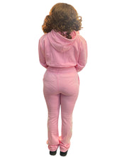 Load image into Gallery viewer, REDFOX RHINESTONE "FAITH" CROP HOODIE/STACKED FLEECE PANTS SET (PINK)