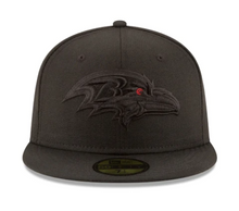 Load image into Gallery viewer, NEW ERA BALTIMORE RAVENS BLACK ON BLACK 59FIFTY FITTED