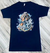 Load image into Gallery viewer, UNISEX "RICH IN FAITH" GRAPHIC T-SHIRT (NAVY)
