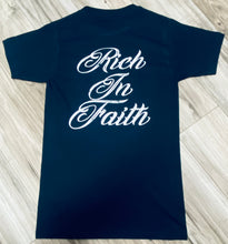 Load image into Gallery viewer, UNISEX "RICH IN FAITH" GRAPHIC T-SHIRT (NAVY)