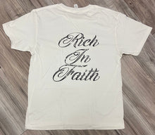 Load image into Gallery viewer, UNISEX "RICH IN FAITH" GRAPHIC T-SHIRT (WHITE)