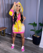 Load image into Gallery viewer, WOMEN'S TIE-DYE HOODIE ZIP DOWN DRESS