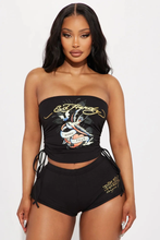 Load image into Gallery viewer, WOMEN'S GRAFFITI PRINT TUBE TOP &amp; SHORT 2PC SET IN STORES NOW! (BLACK)