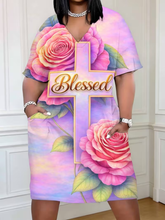 Load image into Gallery viewer, WOMEN'S PLUS SIZE FLORAL "BLESSED" PRINT DRESS IN STORES NOW