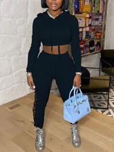 Load image into Gallery viewer, Women's Hollow Out Hoodie Crop w/ Jogger Set (Black) IN STORE NOW !