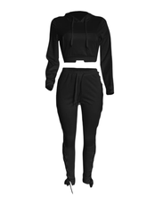 Load image into Gallery viewer, Women's Hollow Out Hoodie Crop w/ Jogger Set (Black) IN STORE NOW !