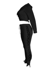 Load image into Gallery viewer, Women's Hollow Out Hoodie Crop w/ Jogger Set (Black) IN STORE NOW !