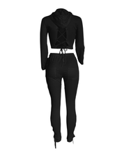 Load image into Gallery viewer, Women's Hollow Out Hoodie Crop w/ Jogger Set (Black) IN STORE NOW !