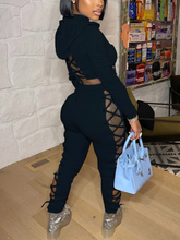 Load image into Gallery viewer, Women's Hollow Out Hoodie Crop w/ Jogger Set (Black) IN STORE NOW !