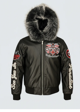 Load image into Gallery viewer, JORDAN CRAIG CHICAGO BOMBER JACKET W/ HOOD (BLACK)