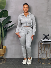 Load image into Gallery viewer, ACCESS WOMEN'S 2PC ACTIVEWEAR ZIPDOWN CROP/JOGGER OUTFIT SET (HEATHER GREY)