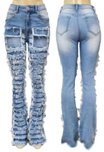 Load image into Gallery viewer, RED FOX WOMEN'S STACKED FRAYED HEAVY DENIM PANTS PA4436 (LT BLUE)