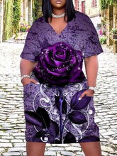 Load image into Gallery viewer, WOMEN'S PLUS SIZE PURPLE ROSE PRINT DRESS